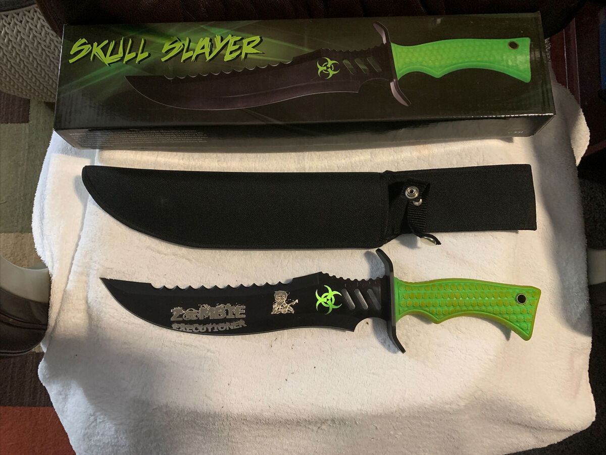Skull Slayer Bowie Knife 16 1/2” overall. Zombie Executioner Skull Slayer Bowie Knife 16 1/2” overall. Zombie Executioner