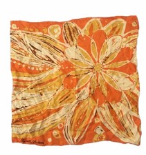 Vintage Elizabeth Arden Acetate Scarf Orange Floral 26" x 26" 1980s Japan