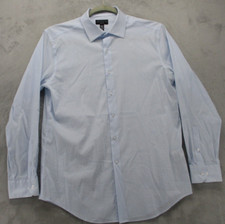 Alfani Button Up Shirt Men's Large Slim Blue with White Geometric Pattern