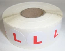 1000 " L " Size Self-Adhesive Labels 3/4" Stickers / Tags Retail Store Supplies