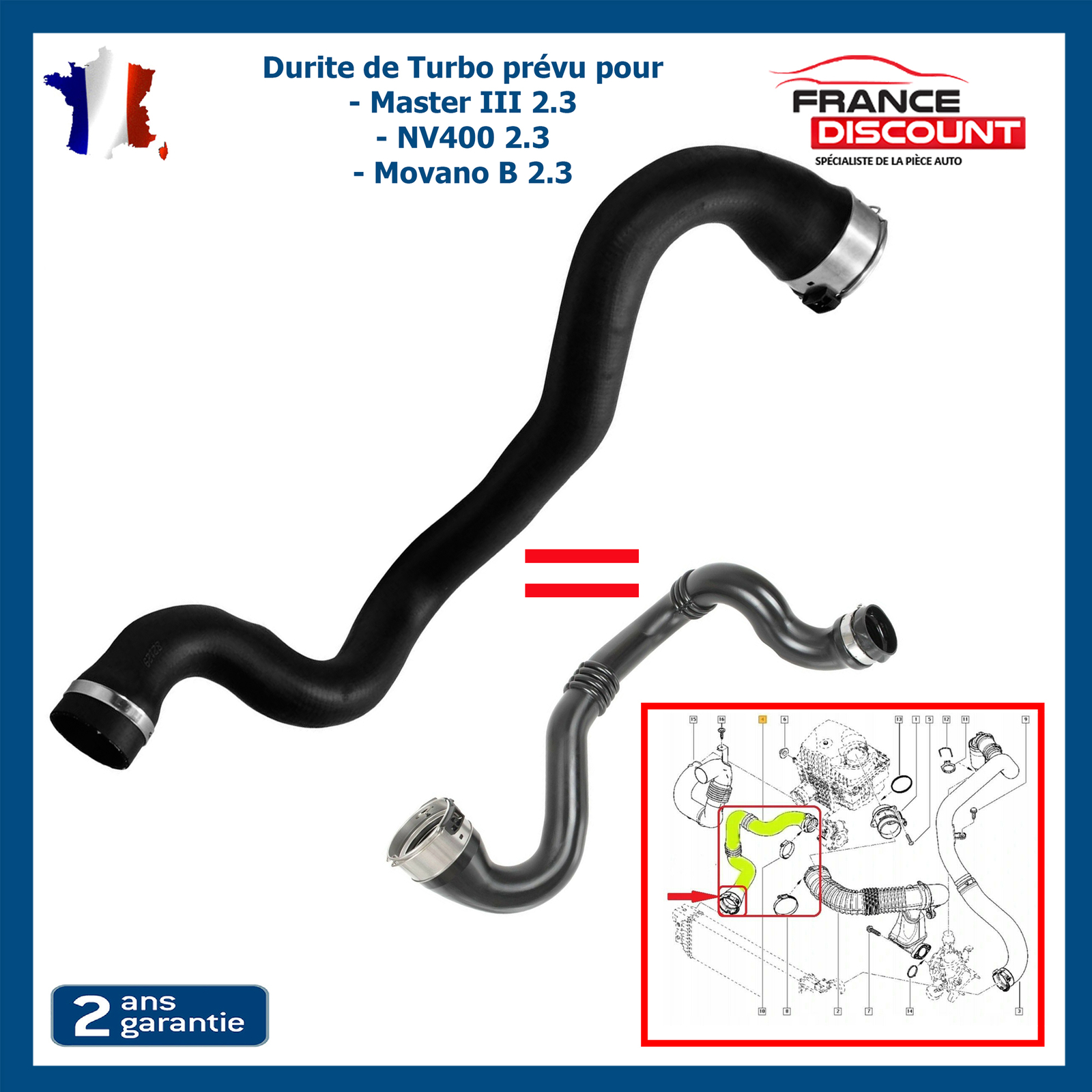 Durite de turbo intercooler pour réparer votre Renault Master III 2.3 dCi