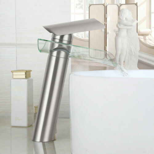 Glass Spout Brushed Nickel Bathroom Basin Sink Mixer Faucet 1 Handle Hole Taps - Picture 6 of 6