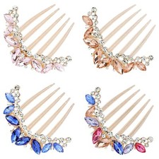4pc Luxury Jeweled Gems Crystal Rhinestone Side French Hair Combs for Women Girl