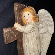 Ragon House Christmas Vintage Look 9.5" Angel Figurine Embracing Cross