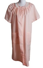 Vintage Its A Charm Peach Polka Dot Nightgown Sz M Lace Collar Snap Button USA