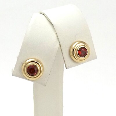 14k Gold Bezel Set Madeira Deep Citrine November Birthstone Stud Earrings New
