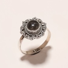 3.30 Gm Natural Black Rutile Quartz Ring 925 Sterling Silver Ring Size 7.8 US