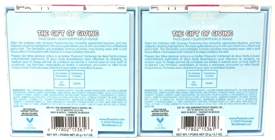 (2) Peanuts x Wet N Wild The Gift Of Giving Face Quad 0.7 oz Ea Sealed 1115361 - Image 3 of 3