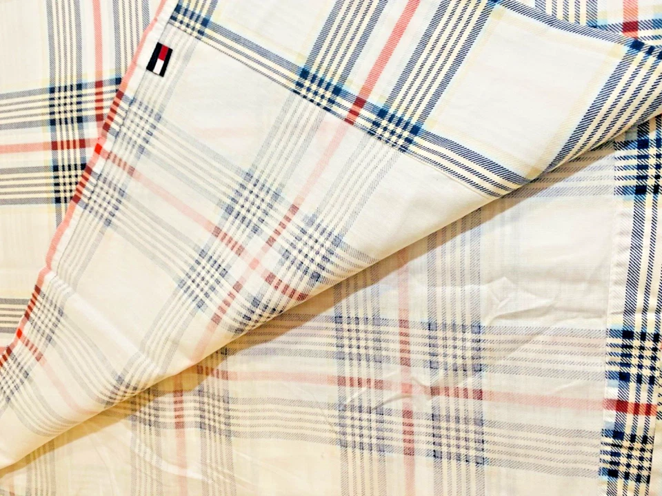 TOMMY HILFIGER Tartán Cuadros Rojo/Azul/Blanco DOBLE Sábana Plana Mezcla Algodón Foto 2 de 4