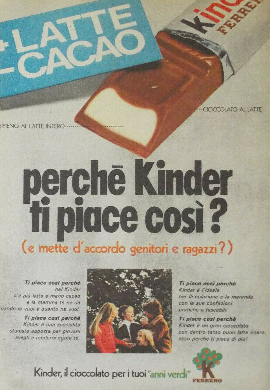 Pubblicità Italia Ritaglio 1972 KINDER FERRERO LATTE CACAO