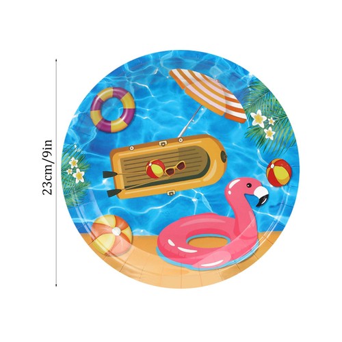 10Pcs/ Set Hawaiian Beach Party Paper Supplies Tableware Swimming Pool - Picture 2 of 15
