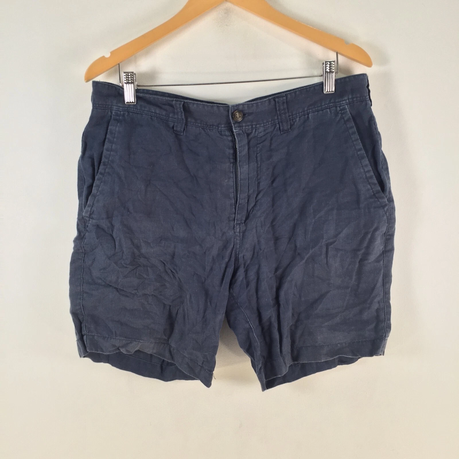 Country Road mens chino shorts 34 linen navy blue straight zip fly 113713