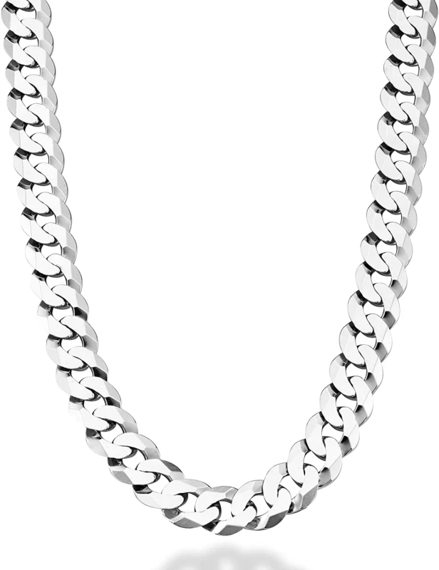 Miabella Solid 925 Sterling Silver Italian 12mm (1/2 inch) Solid Diamond-Cut Cuban Link Curb Chain Necklace for Men, Made in Italy