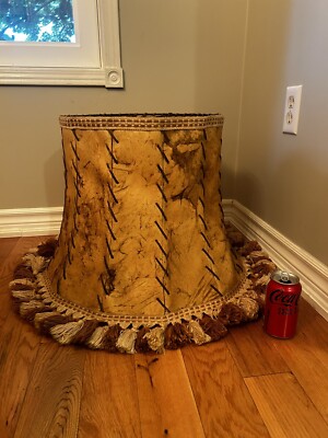 Antique Art Deco Floor lamp Cone Leather Lampshade with tassel lampion Living 