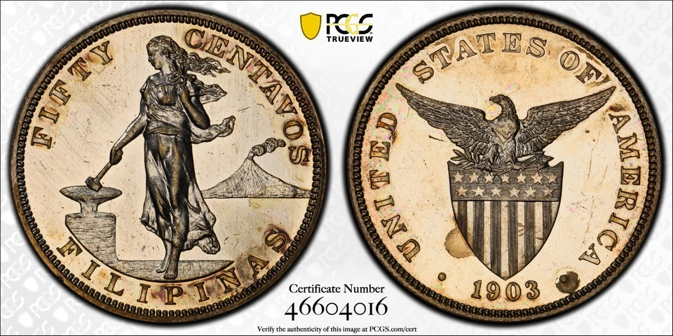 1903 Proof 50 Centavos 50C PCGS PR61 U.S. Philippines 90367.61/46604016 - Image 2 of 4
