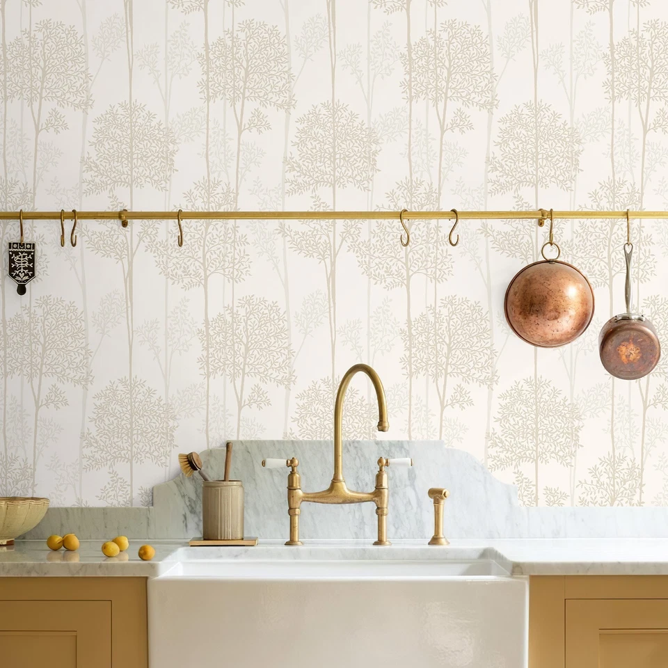 2Roll Jiffdiff Tree Wallpaper Peel And Stick Vinyl Sticker Beige Decal 17.3X120" - Image 3 of 4