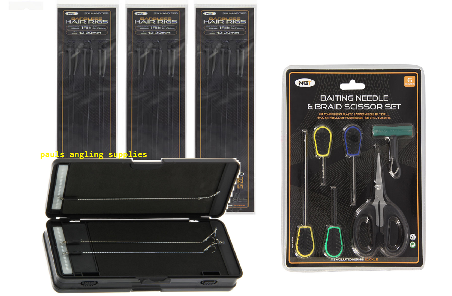 NGT Carp Fishing Rig Box Wallet 6 Way for 72 Rigs 12 x Hair Rigs + Tool Kit