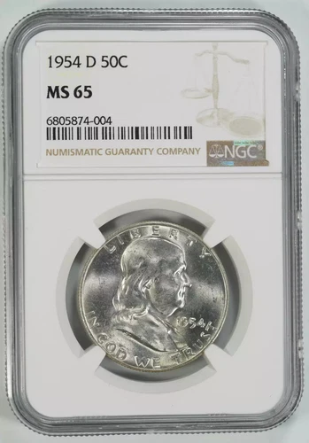 1954 D FRANKLIN HALF DOLLAR 50C NGC CERTIFIED MS 65 MINT STATE UNC (004)