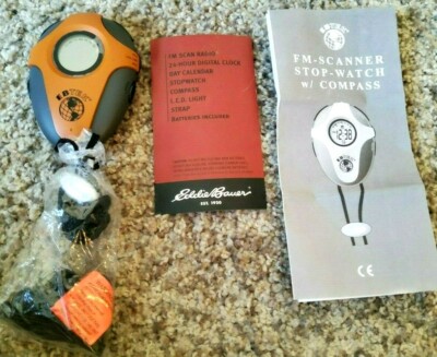 Eddie Bauer Compass FM Radio, LED Light Clock Stopwatch, EBTEK Portable, Hiking
