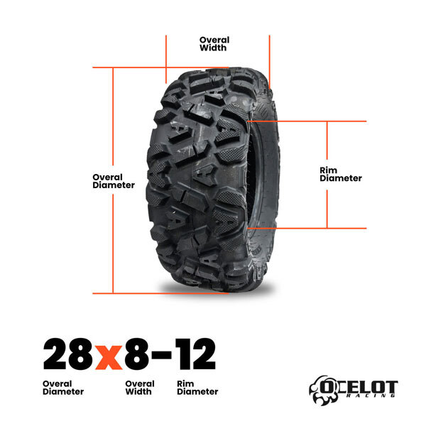 Ocelot Knight 28x8-12 Utility Tire - 6 Ply for ATV/UTV, All-Terrain Performance