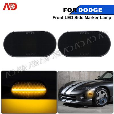 2x Led Side Marker Light Turn Signals Lamp Smoked Lens For 1992-2002 Dodge Viper