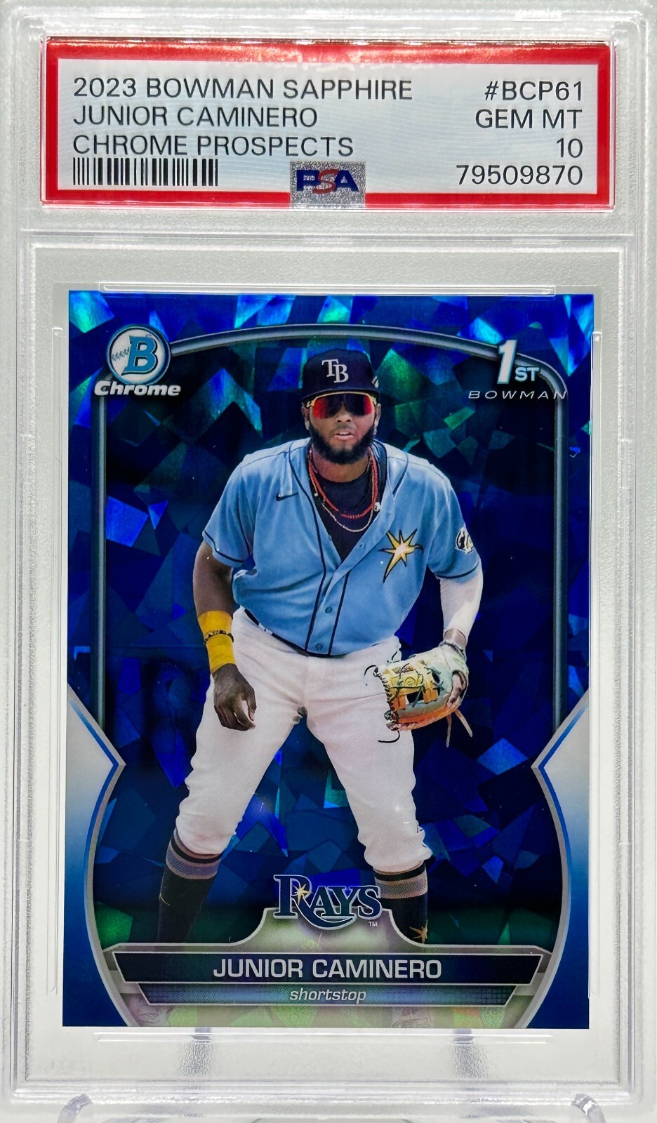 PSA 10 Junior Caminero 2023 Bowman Chrome Sapphire Refractor 1st GEM MINT QTY.