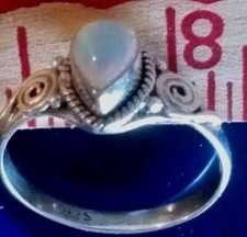 Nice Flashy Teardrop Moonstone Ring925 Size 9 Sterling Silver Scrollwork Unique