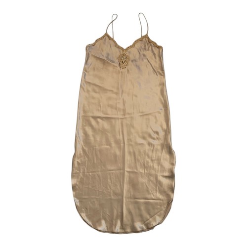 California Dynasty Women’s Nightgown MED Gold Sleeveless Knee Length Satin VTG