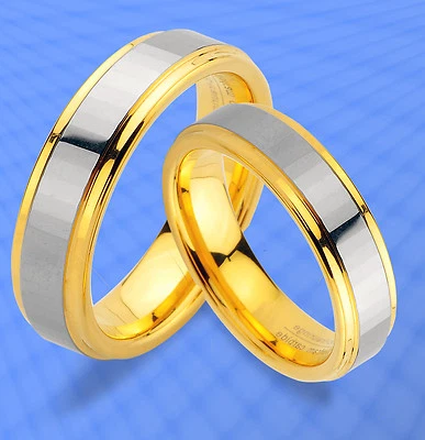 2 WOLFRAM TRAURINGE RINGE mit GOLD Platierung & GRAVUR GRATIS - JW10 - Bild 1 von 2