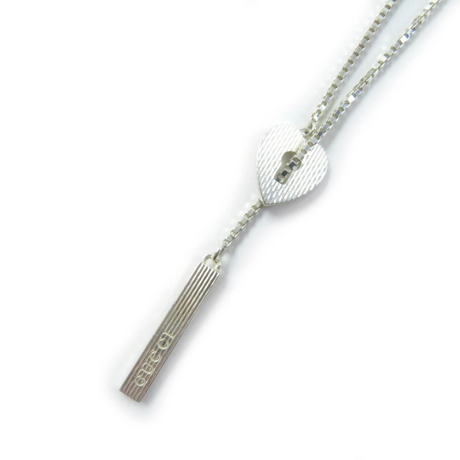 Gucci Ag925 Lariat Collier/Accessoires Coeur Logo Design Argent Made In I GwC89