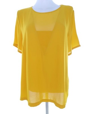 WAREHOUSE Damen Bluse Gr. 40 Gelb Kurzer Ärmel Einfarbig Runder Ausschnitt