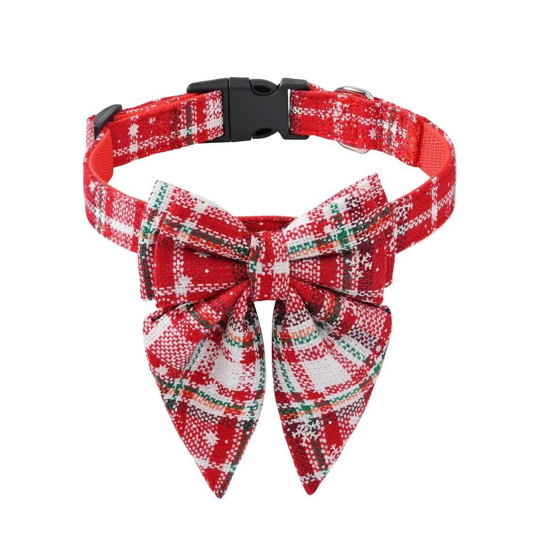 Plaid bow Collar-Christmas Dog collar-