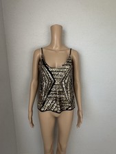 Black gold sequin geometric spaghetti strap camisole tank top party metal