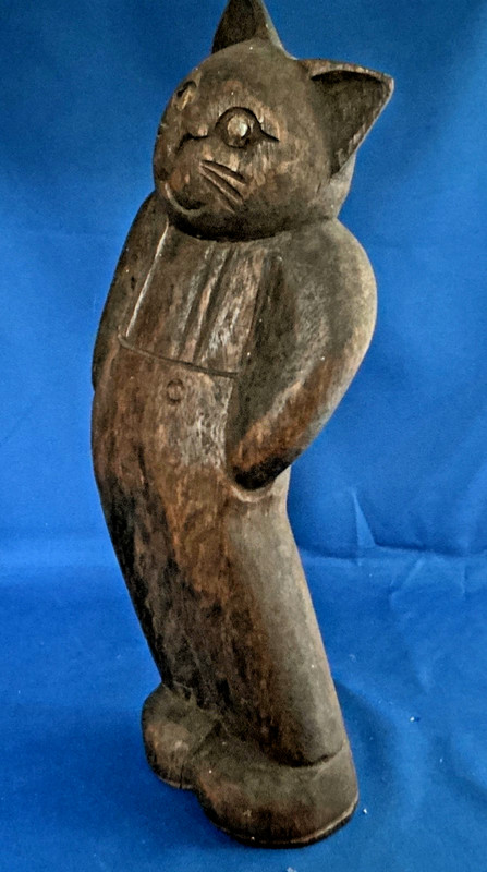 Hand Carved Wood Cat - 14 inches