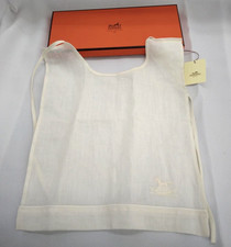 Hermes Paris Baby Bib Plain White 100 Linen Logo Horse Embroidery w/ Box Unused