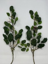 Artificial Holly Leaf Floral Pick w Green Berries 22  Vase Basket Filler 2 Picks