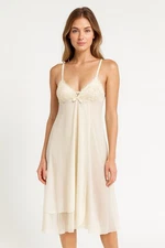 FLORA NIKROOZ slip lingerie negligee bridal lace sheer intimates white L