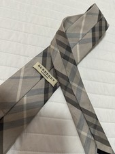 Burberry London Gray Charcoal  Blue Nova Plaid Modern Style Neck Tie