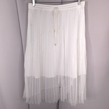 Womens Skirt M White Embroidered Tulle Overlay Midi Fairycore Romantic
