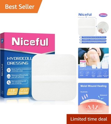 15 Sterile Hydrocolloid Bandages 4x4 - Easy to Apply, Waterproof Wound Dressings