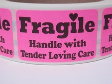 FRAGILE HANDLE WITH TENDER LOVING CARE 1.25x2 Sticker Label fluor pink 250/rl