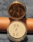 1955 1C RD Lincoln Cent Roll 50 Coins In Tube Brilliant Uncirculated BU Wheats