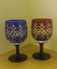 Gift Set Of 2 Edo Kiriko Port/Wine Glasses sake cut to clear