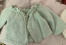 VintAGE Hand Knit Mint Green Baby Sweater and Bonnet