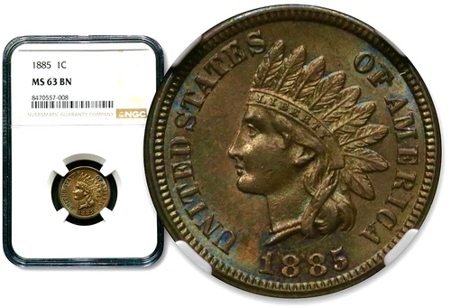 1885 Indian Head One 1 Cent - NGC MS 63 BN NICE BLUE COLOR!  R1122