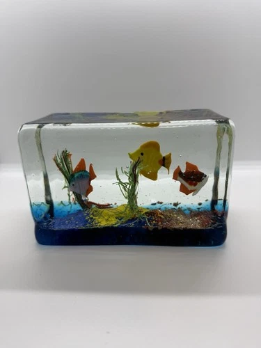 Vintage Murano Glass Fish Tank Aquarium Paperweight 5.5 X 3.75