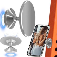Gym Magnetic Phone Holder Silver Dual Magnet 360 Rotation Attach to Metal