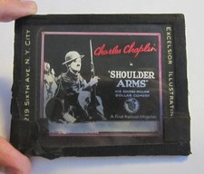 Vintage 1918 Magic Lantern Glass Movie Slide Charlie Chaplin Shoulder Arms