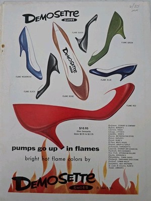 1955 Women's Demosette Shoes  Bright hot flame colors Vintage Fashion  ad