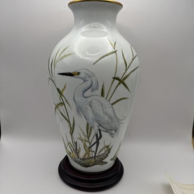 Franklin Heron Egret Vase Porcelain Marshland Bird Limited Ed. By Basil Ede